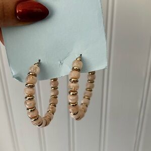 Elegant Gold Tone and Pink Beaded Hoop Statement Earrings